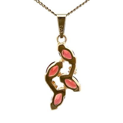 9Ct Yellow Gold Ornate Marquise Cut Garnet & Diamond Accent Charm Pendant