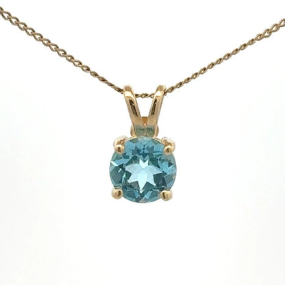 14Ct Yellow Gold Blue Topaz Solitaire Pendant