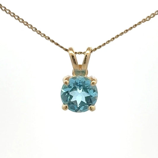14Ct Yellow Gold Blue Topaz Solitaire Pendant