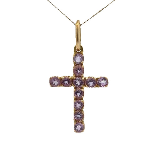 18Ct Yellow Gold Amethyst Cross Pendant