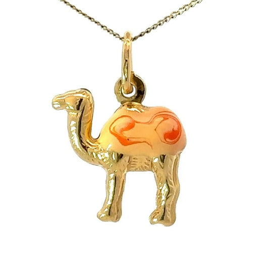 18Ct Yellow Gold Peach & Orange Swirl Resin Camel Charm Pendant