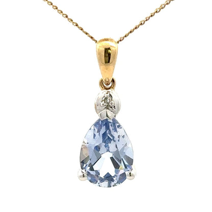 9Ct Yellow Gold Created Ceylon Sapphire & Diamond Pendant
