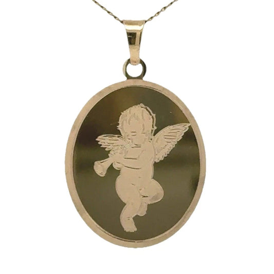 9Ct Yellow Gold Cherub Angel Medallion Pendant