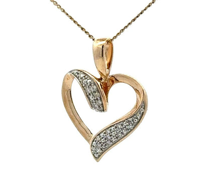 9Ct Yellow Gold Diamond Accent Heart Pendant