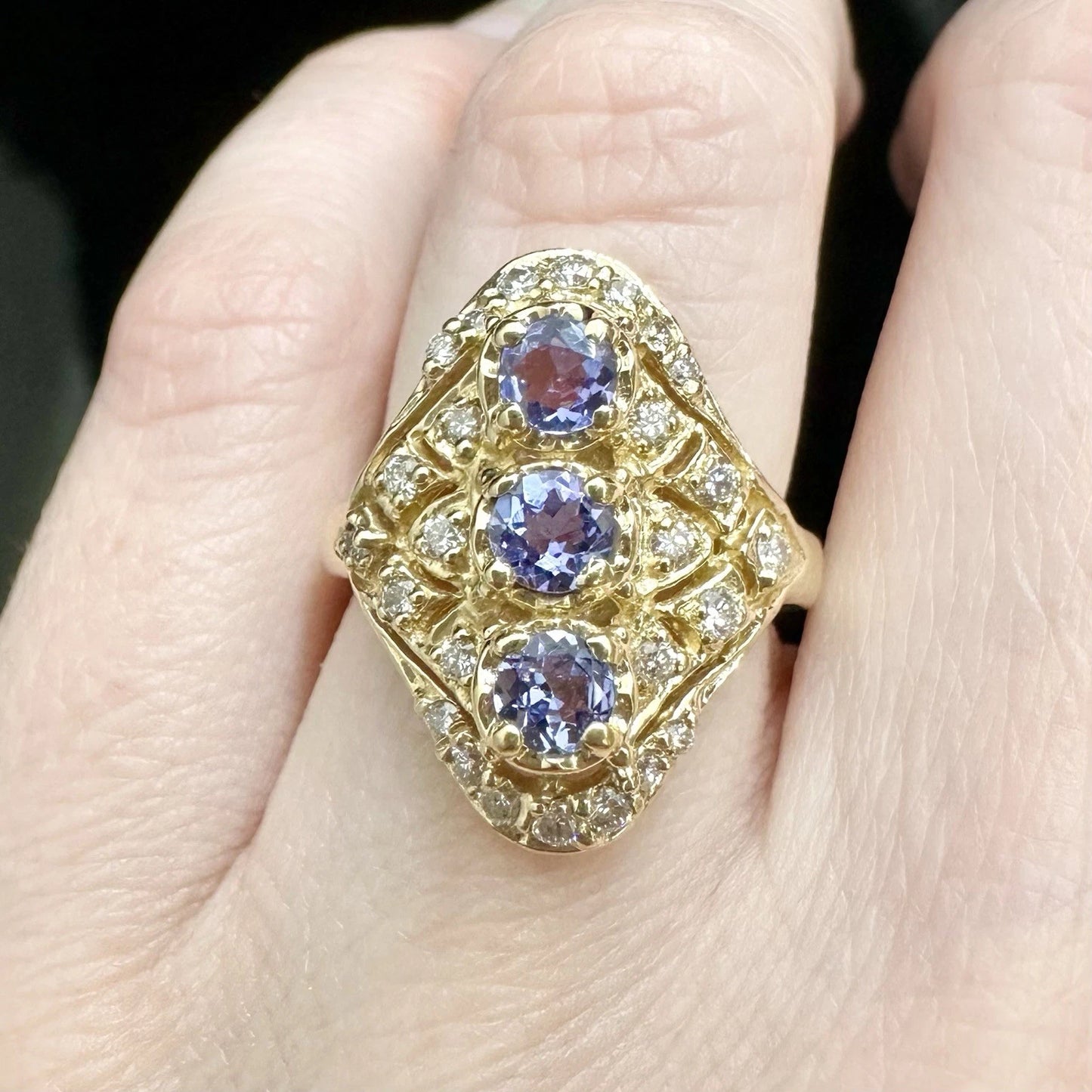 14Ct Yellow Gold Sonia B Designs Tanzanite & Diamond Designer Ring Sz J 1/2
