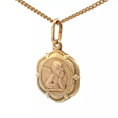 9Ct Yellow Gold 14mm Scalloped Edge Angel Pendant