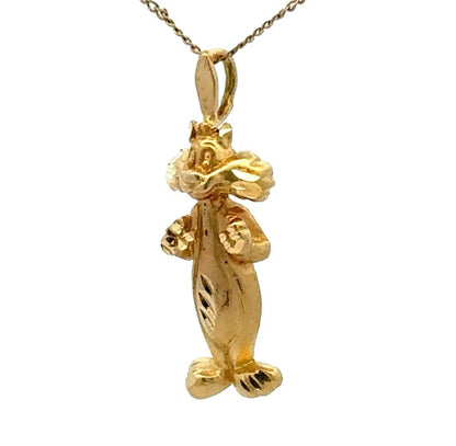 14Ct Yellow Gold Vintage Looney Tunes Sylvester The Cat Slider Charm Pendant