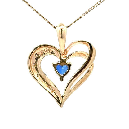 9Ct Yellow Gold Diamond Created Sapphire Heart Pendant
