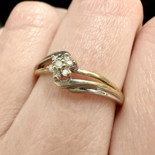 9Ct Yellow & White Gold Split Shank Diamond Ring Sz N