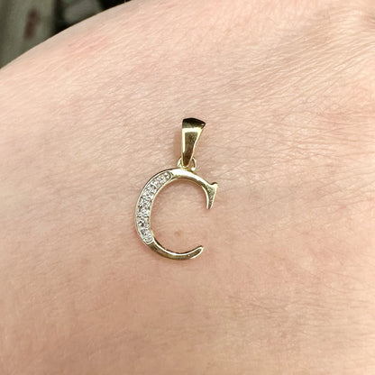 9Ct Yellow Gold Diamond Set C Initial Charm Pendant