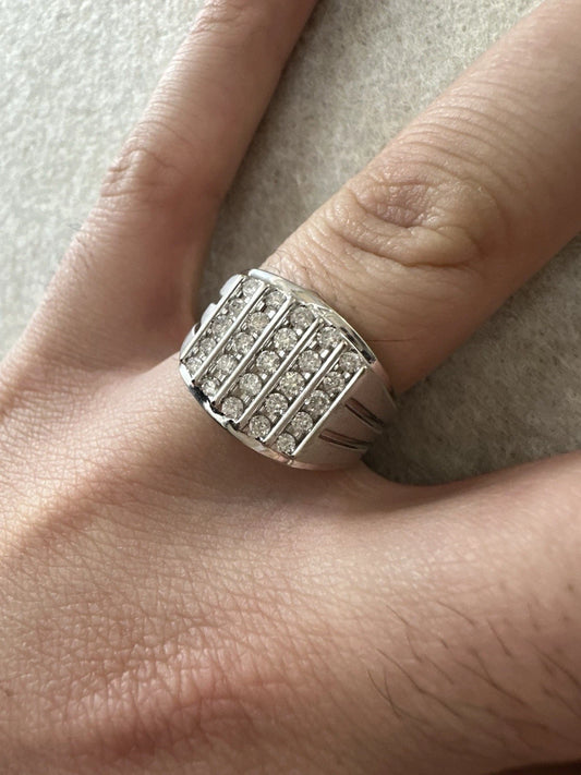 9Ct White Gold Channel Set 0.75 Carat TW Diamond Men's Ring Sz T