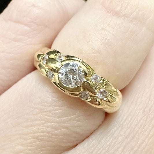 18Ct Yellow Gold Bezel Set Diamond Simulant Scattered Ring