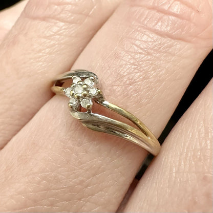 9Ct Yellow & White Gold Split Shank Diamond Ring Sz N