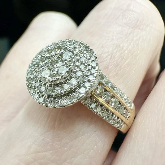 9Ct Yellow Gold Halo Diamond Ring- 0.80 Carat TDW