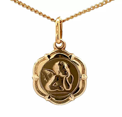 9Ct Yellow Gold 14mm Scalloped Edge Angel Pendant