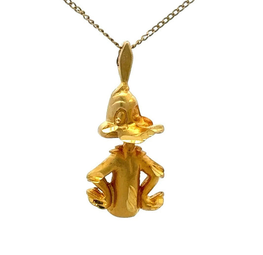 14Ct Yellow Gold Vintage Looney Tunes Daffy Duck Slider Charm Pendant