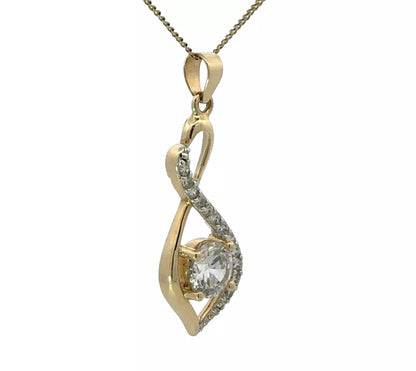 9Ct Yellow Gold Diamond Simulant Swirl Charm Pendant
