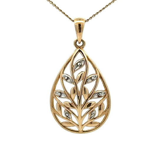9Ct Two-Toned Gold Open Leaf Teardrop Pendant