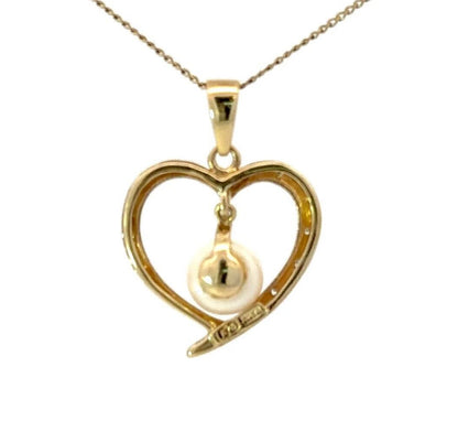 9Ct Two-Toned Gold Heart with Pearl and Accent Diamonds Charm Pendant