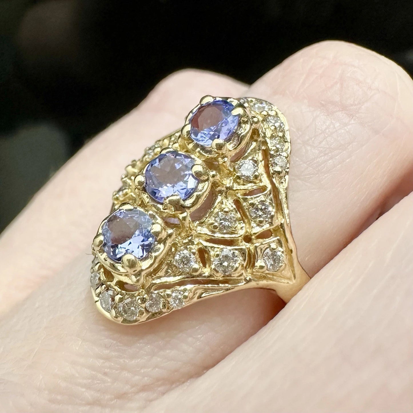 14Ct Yellow Gold Sonia B Designs Tanzanite & Diamond Designer Ring Sz J 1/2