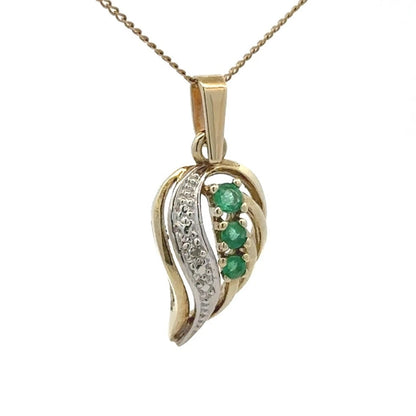 9Ct Yellow Gold Ornate Emerald & Diamond Accent Pendant