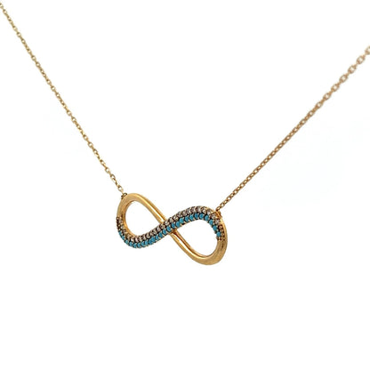 18Ct Yellow Gold Turquoise and CZ Infinity 45cm Chain Necklace
