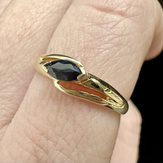 9Ct Yellow Gold Marquise Cut Sapphire Ring Sz Q 1/2
