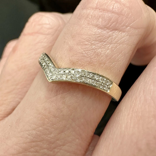 9Ct Yellow Gold .10 Carat TW Diamond Encrusted Wishbone Ring Sz O
