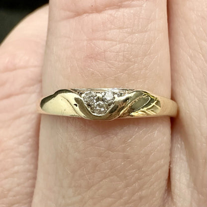 9Ct Yellow Gold .03 TW Diamond Band Ring Sz L 1/2