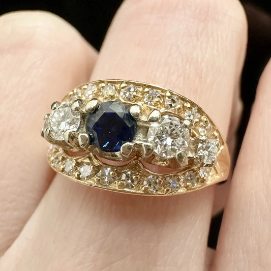 14Ct Two-Toned Gold 0.43 Carat TW Sapphire & .69 Carat TW Diamond Dress Ring