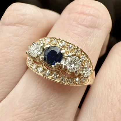 14Ct Two-Toned Gold 0.43 Carat TW Sapphire & .69 Carat TW Diamond Dress Ring