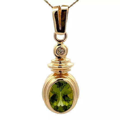 9Ct Yellow Gold Peridot & Diamond Accent Charm Pendant