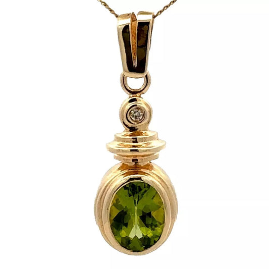9Ct Yellow Gold Peridot & Diamond Accent Charm Pendant