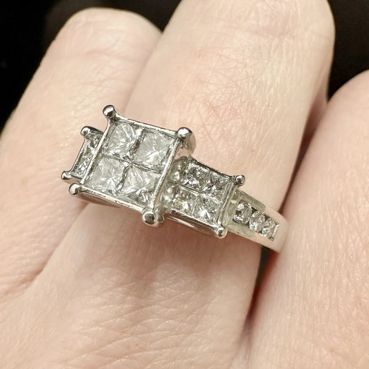 14Ct White Gold High Rise Trilogy 1.15Ct TW Princess Cut Diamond Ring Sz L 1/2