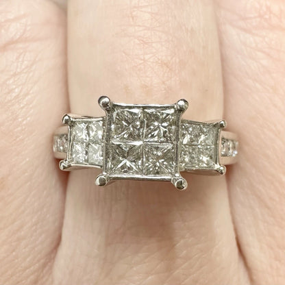 14Ct White Gold High Rise Trilogy 1.15Ct TW Princess Cut Diamond Ring Sz L 1/2