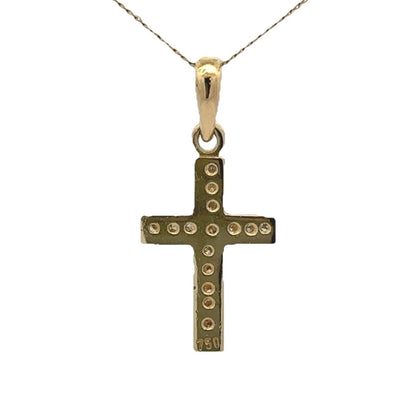 18Ct Yellow Gold Vintage .16 Carat TW Diamond Set Cross Pendant
