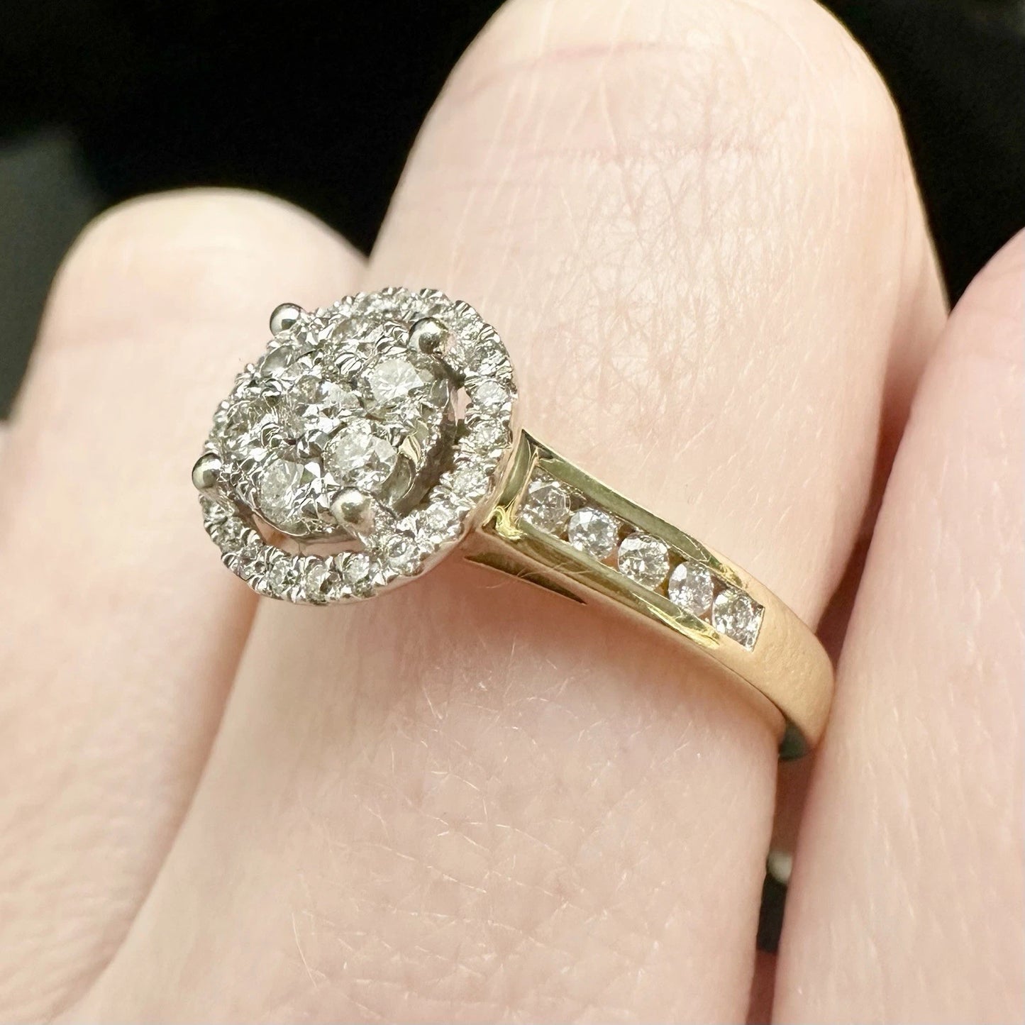 9Ct Yellow Gold 1/2Ct TW Diamond Halo Set Ring Sz O