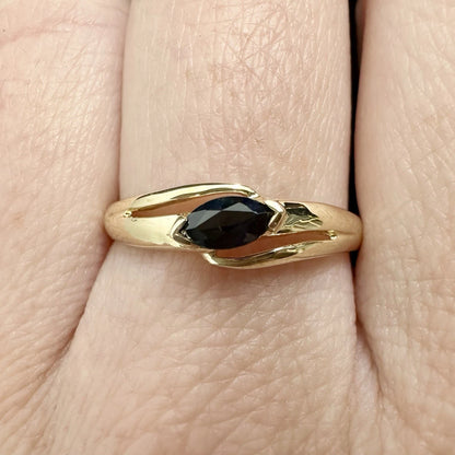 9Ct Yellow Gold Marquise Cut Sapphire Ring Sz Q 1/2