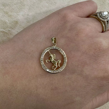 9Ct Yellow Gold Unicorn Pendant With CZ Accents