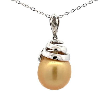 18Ct White Gold South Seas Pearl & 0.21 Carat TW Diamond Accent Pendant