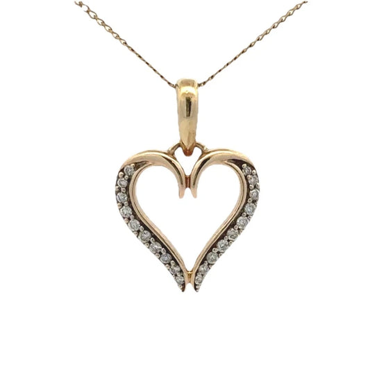 9Ct Yellow Gold .10 Carat TDW Diamond Set Heart Pendant
