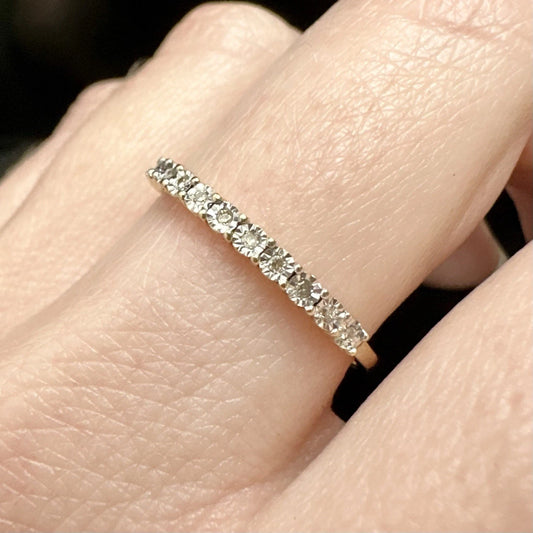 9Ct Yellow Gold Mirace Set Diamond Set Band Ring Sz Q 1/2