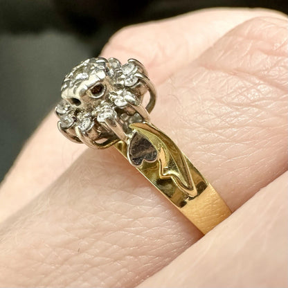18Ct Two-Toned Gold High-Rise Set Vintage Diamond Ring Sz I 1/2