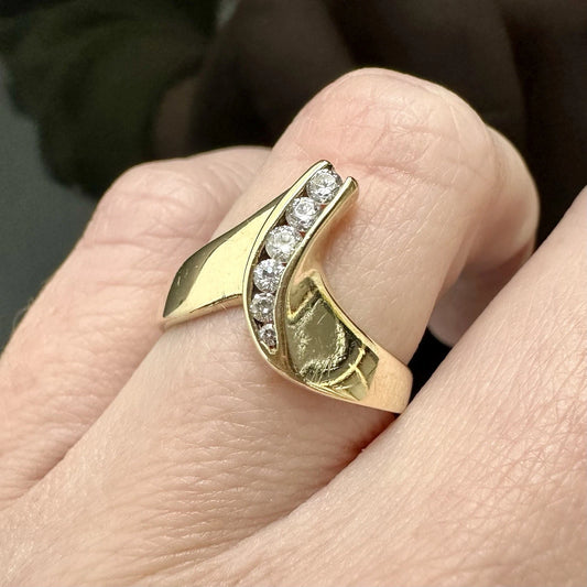 9Ct Yellow Gold 0.13 Carat TW Diamond Simulant Wishbone Ring Sz M