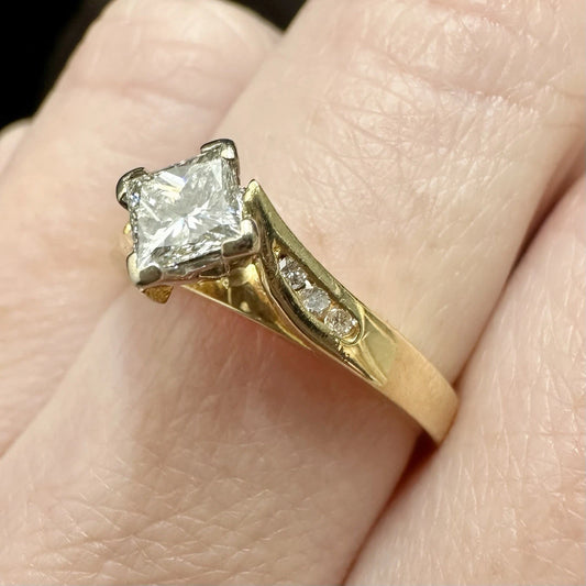 18Ct Yellow Gold .50Ct TW Princess Cut Diamond Ring Sz N