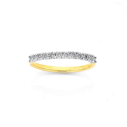 9Ct Yellow Gold Mirace Set Diamond Set Band Ring Sz Q 1/2