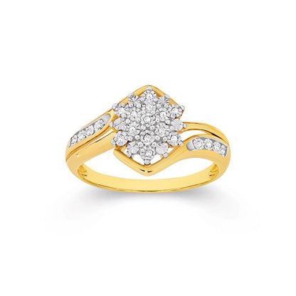 9Ct Yellow Gold .04 TW Diamond Miracle Set Cluster Ring Sz Q