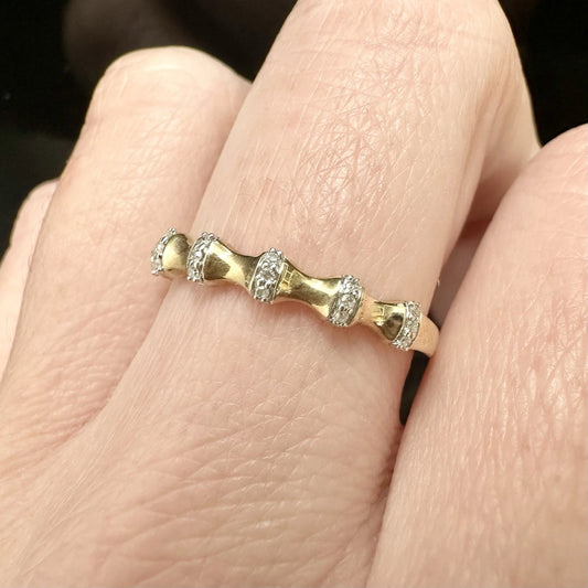 10Ct Yellow Gold .05 TW Diamond Band Ring Sz O 1/2