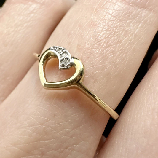 9Ct Two-Toned Gold Diamond Set Heart Ring Sz O