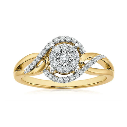 9Ct Yellow Gold 1/4 Carat TW Diamond Twist Ring Sz Q 1/2